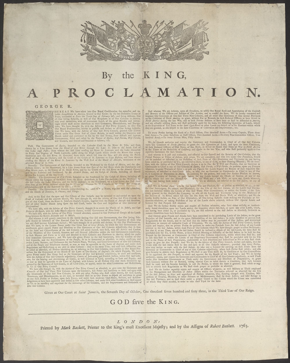 7 Οκτωβρίου 1763:  Η βασιλική διακήρυξη που οδήγησε στον πόλεμο της αμερικανικής ανεξαρτησίας