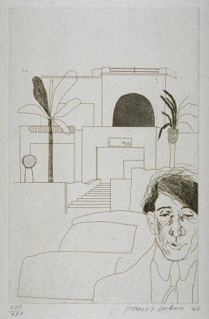&Omicron; &Kappa;&omega;&nu;&sigma;&tau;&alpha;&nu;&tau;ί&nu;&omicron;&sigmaf; &Kappa;&alpha;&beta;ά&phi;&eta;&sigmaf; &alpha;&pi;ό &tau;&omicron;&nu; David Hockney, 1966.  