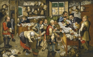 Pieter Breughel &omicron; &Nu;&epsilon;ό&tau;&epsilon;&rho;&omicron;&sigmaf;&nbsp; (1564&ndash;1638), O &sigma;&upsilon;&lambda;&lambda;έ&kappa;&tau;&eta;&sigmaf; &tau;&omega;&nu; &phi;ό&rho;&omega;&nu; (1616-17), &lambda;ά&delta;&iota; &sigma;&epsilon; &kappa;&alpha;&mu;&beta;ά, 54,2 x 86,6 &epsilon;&kappa;. 
