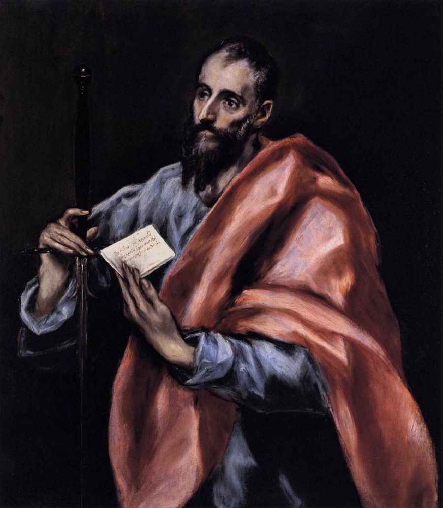 El Greco (&Delta;&omicron;&mu;ή&nu;&iota;&kappa;&omicron;&sigmaf; &Theta;&epsilon;&omicron;&tau;&omicron;&kappa;ό&pi;&omicron;&upsilon;&lambda;&omicron;&sigmaf;), &Alpha;&pi;ό&sigma;&tau;&omicron;&lambda;&omicron;&sigmaf; &Pi;&alpha;ύ&lambda;&omicron;&sigmaf; (1612), &lambda;ά&delta;&iota; &sigma;&epsilon; &kappa;&alpha;&mu;&beta;ά,  77 x 97 &epsilon;&kappa;. 
